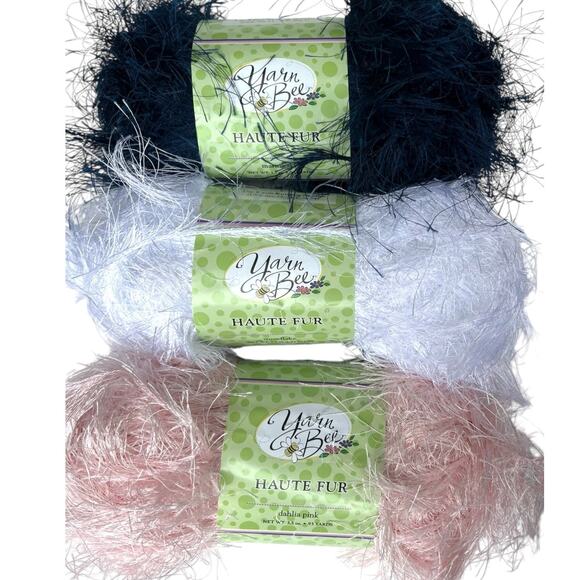 3 Skeins Yarn Bee Haute Fur (Exoline), Fun Fur | Pink, White, Navy Blue - Picture 2 of 5